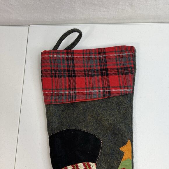 Christmas Stocking Lot Of 2 Santa Claus Snowman Frosty Plaid Large 23” Patchwork - Picture 13 of 16